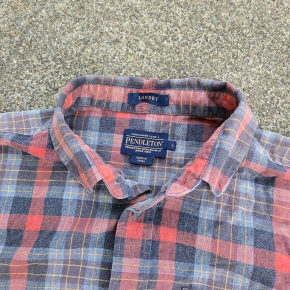 Vtg PENDLETON Landry Cut Medium Print Outdoors Gorp Button Up Flannel Shirt Lg - Picture 3 of 5